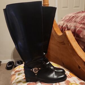 Tommy Hilfiger Black Over the Knee Boots with Gold Accent